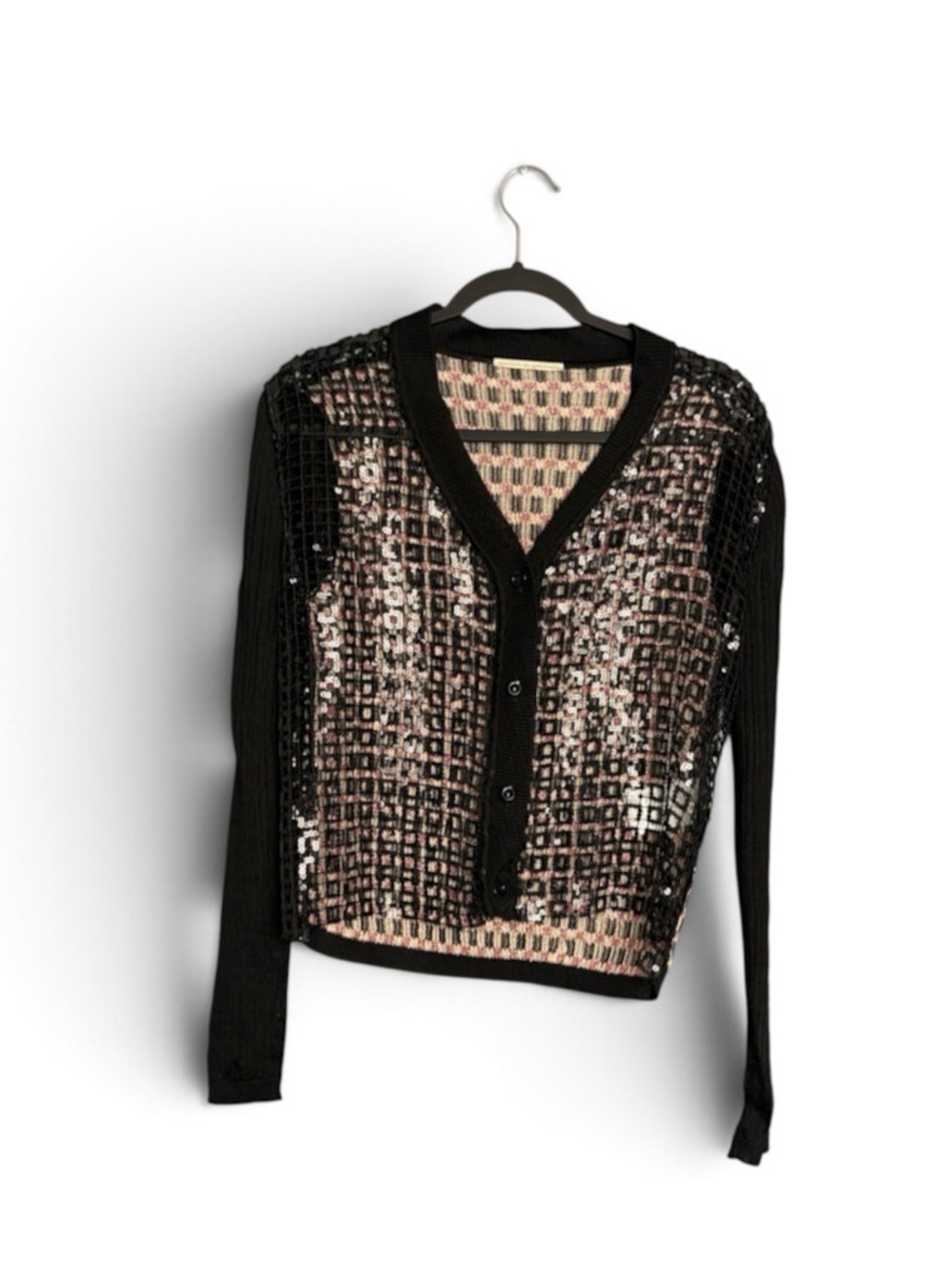 Marco de Vincenzo Black and Pink Checked Knit Cardigan